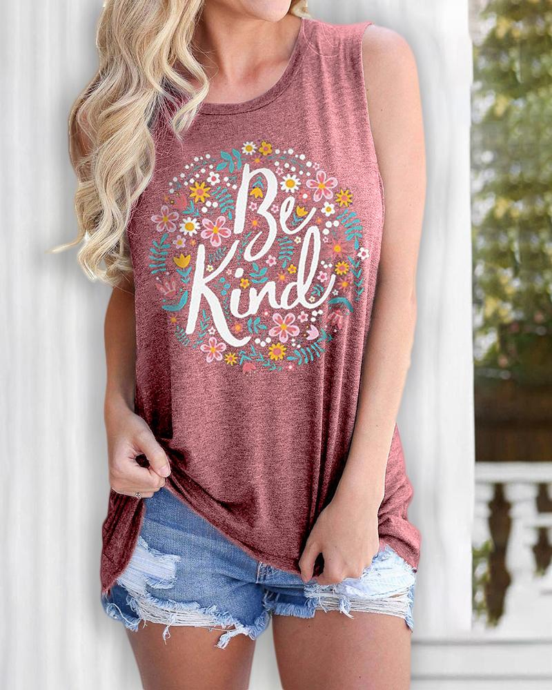 

Letter Floral Print Casual Tank Women Top, Pink