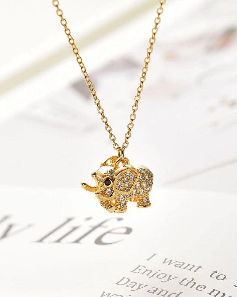 

Elephant Pattern Studded Pendant Necklace, Gold