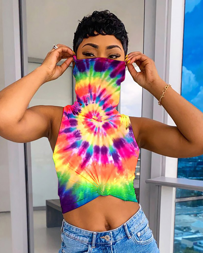 

Tie Dye Print Sleeveless Top With Bandana, Orange