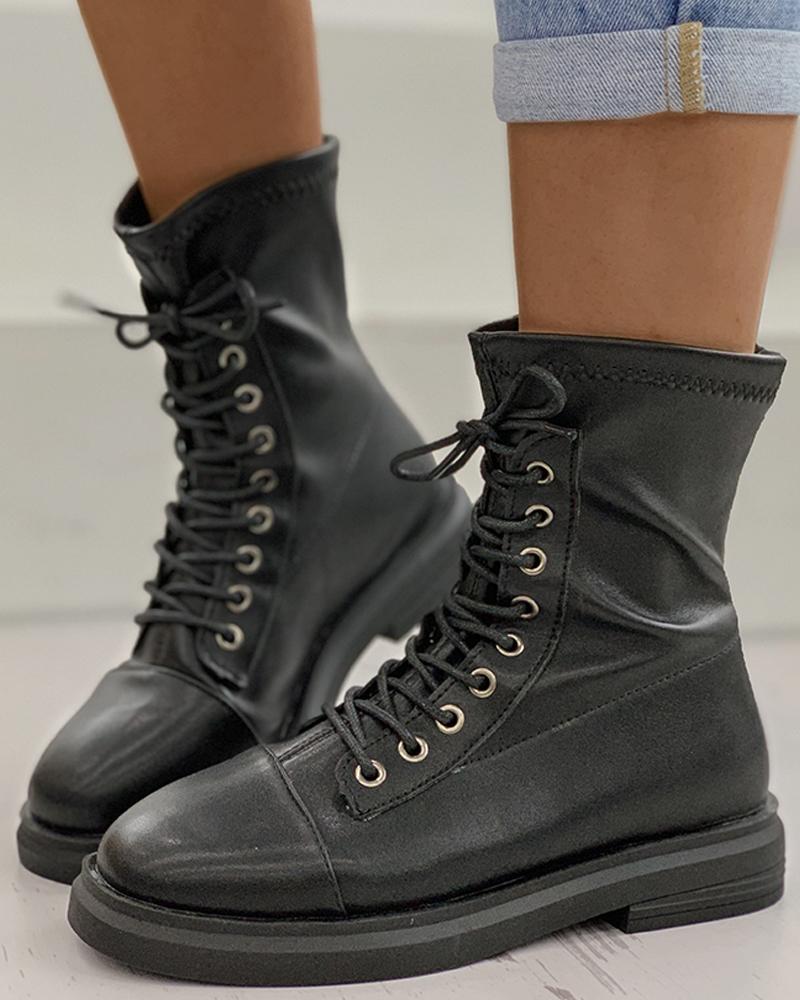 

Eyelet Heeled Combat Boots, Black