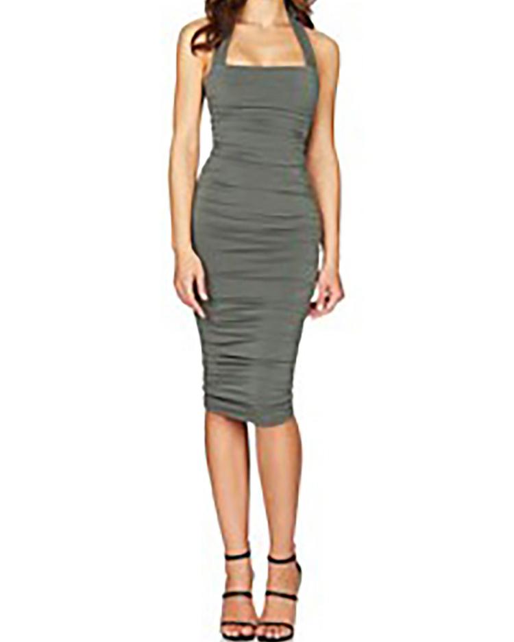 halter ruched design bodycon dress