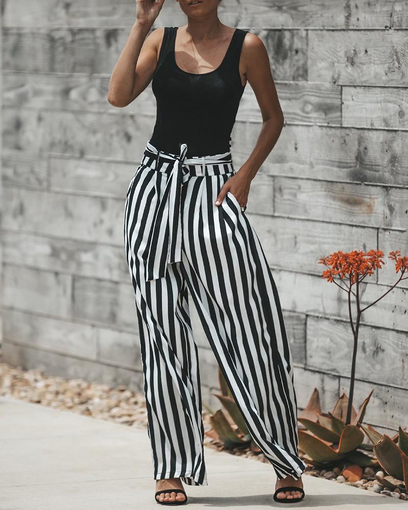 high waisted striped wide leg pants