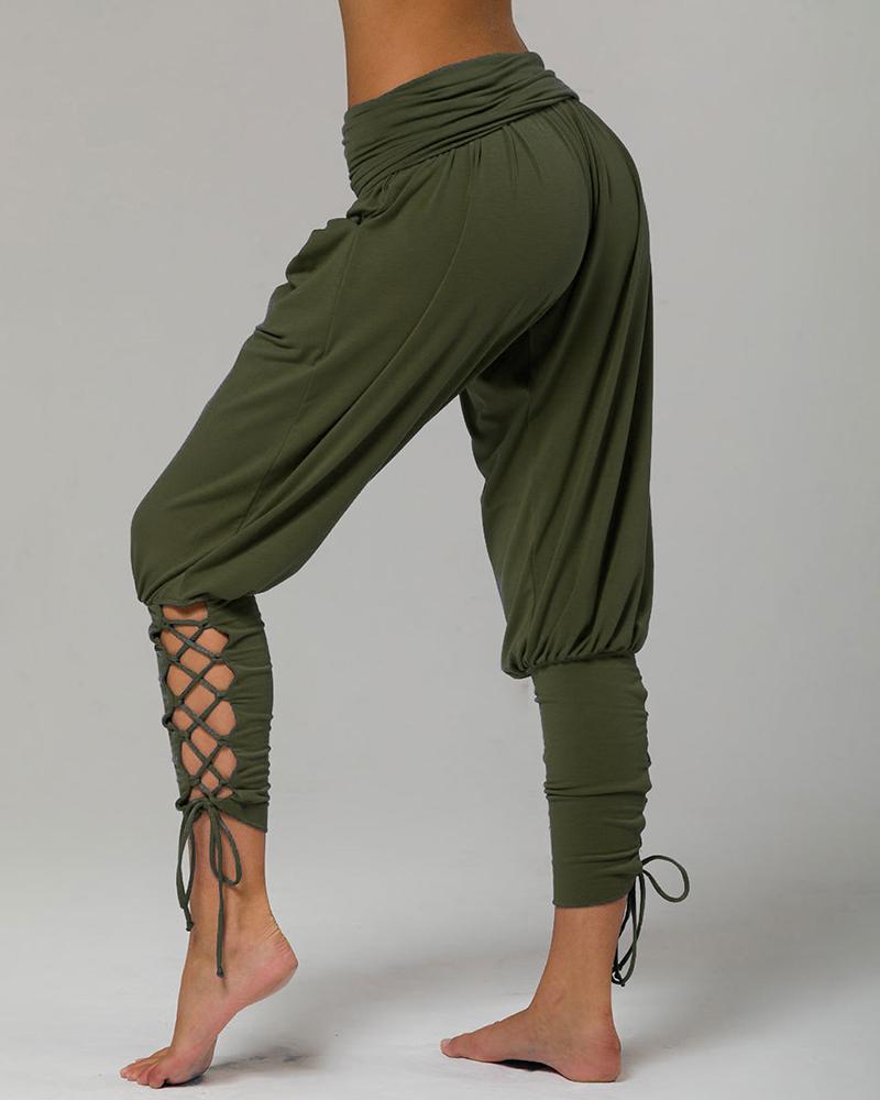 

Tied Cuffed Bandage Casual Pants, Army green