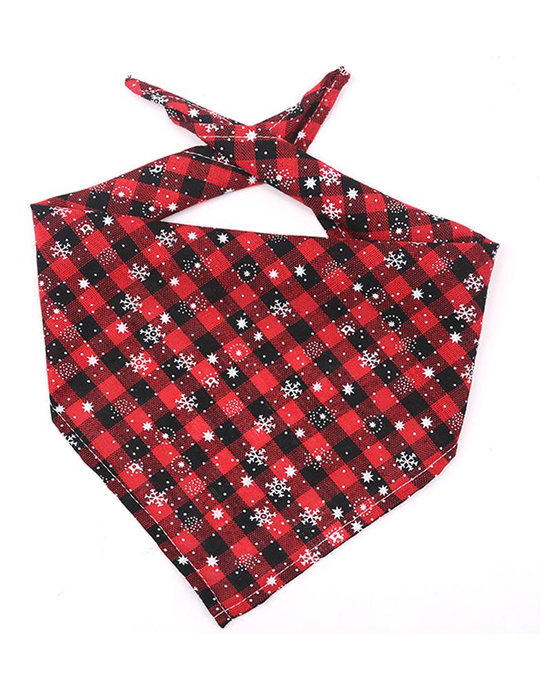 

Christmas Plaid Snowflake Triangle Bandanas For Pets, Style3