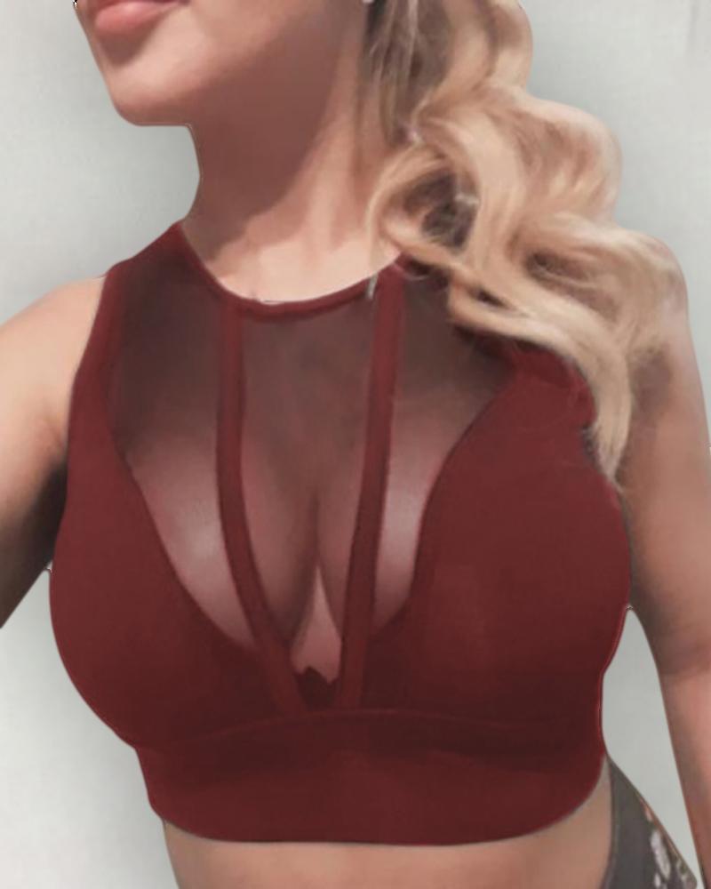 

Sheer Mesh Sleeveless Vest Bustier Crop Tops Tank Tops, Wine red