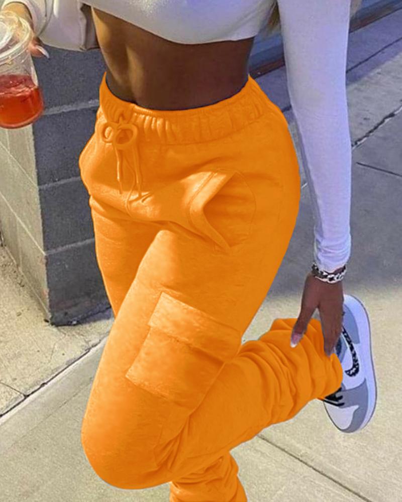 

Pocket Design Drawstring Fold Sweatpants, Yellow