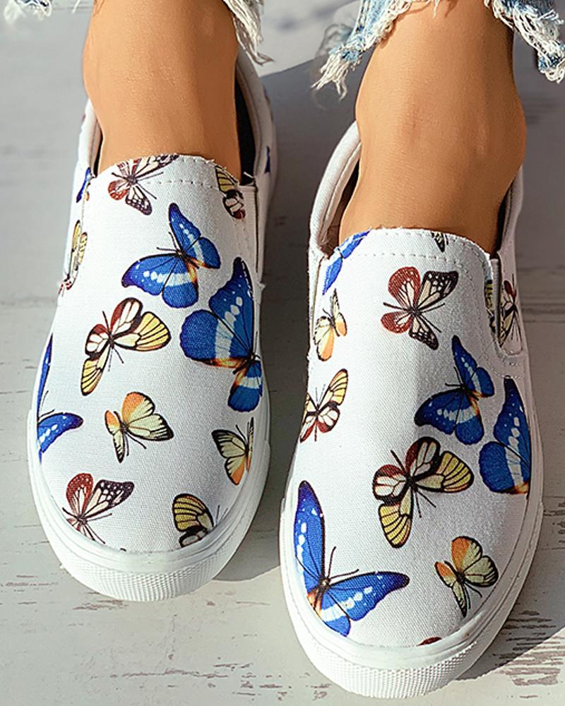 

Butterfly Print Close Toe Casual Shoes, Multicolor