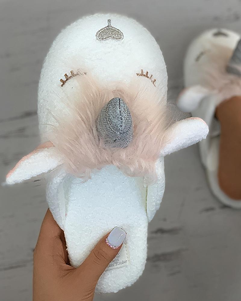 

Unicorn Pattern Fluffy Slippers, Pink