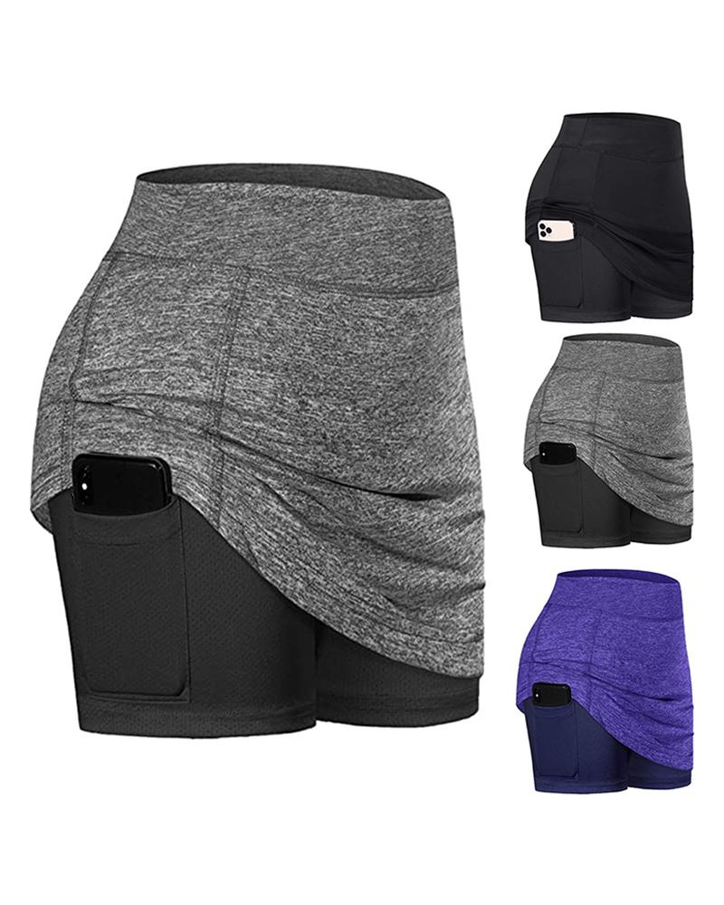 

Wide Waistband Pocket Design Sporty Skort, Gray