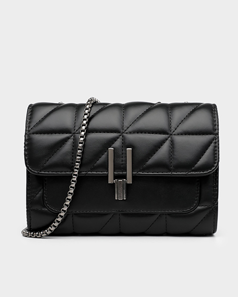 

Push Lock Quilted Chain Bag, Black