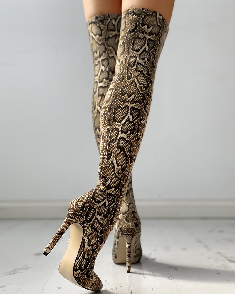thigh high snake print boots