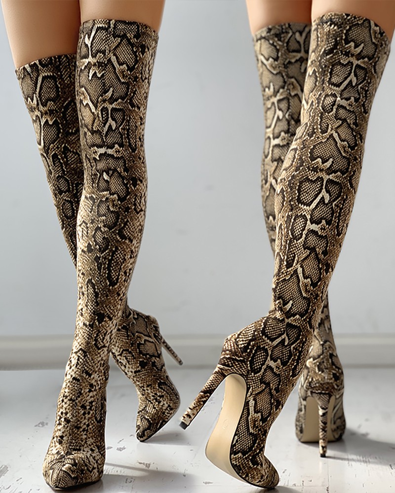 thigh high boots snake print