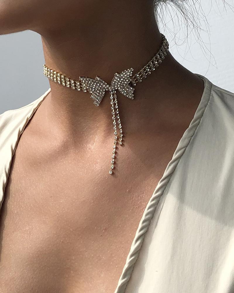 

Butterfly Pattern Studded Choker, Gold