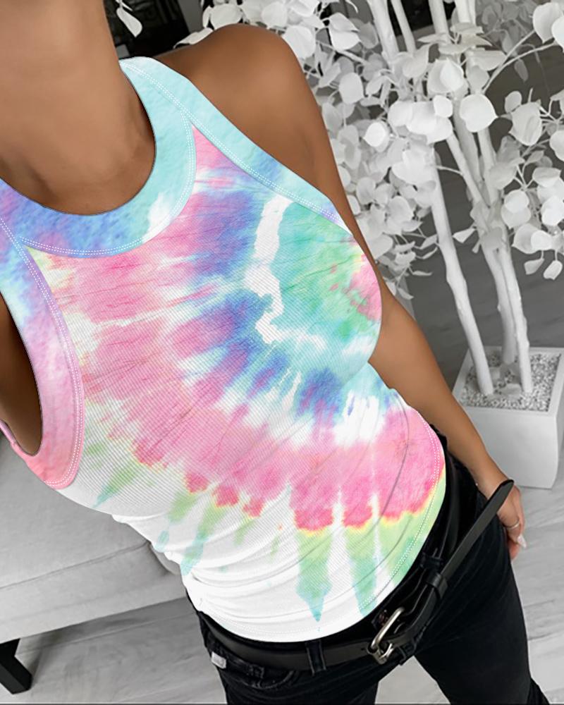 

Tie Dye Print Casual Tank Top, Pink