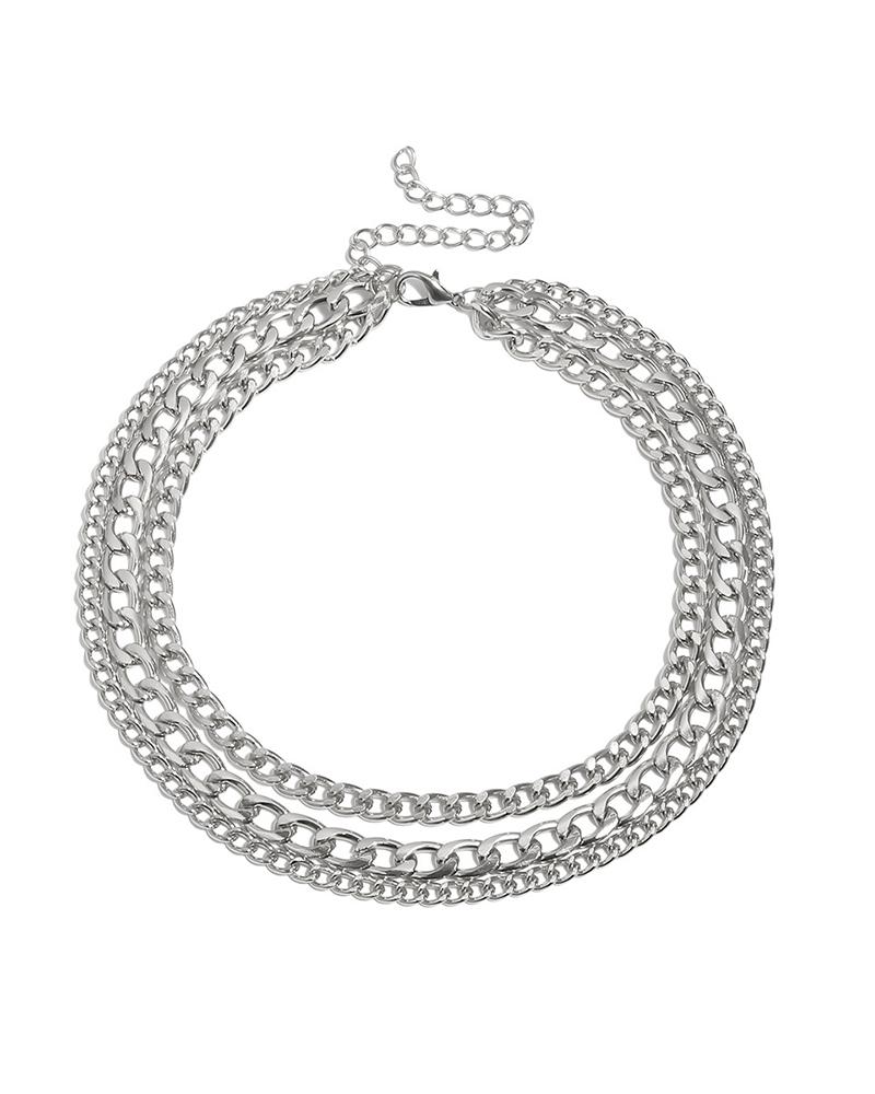 

Simple Chain Layered Pendant Necklace, Silver