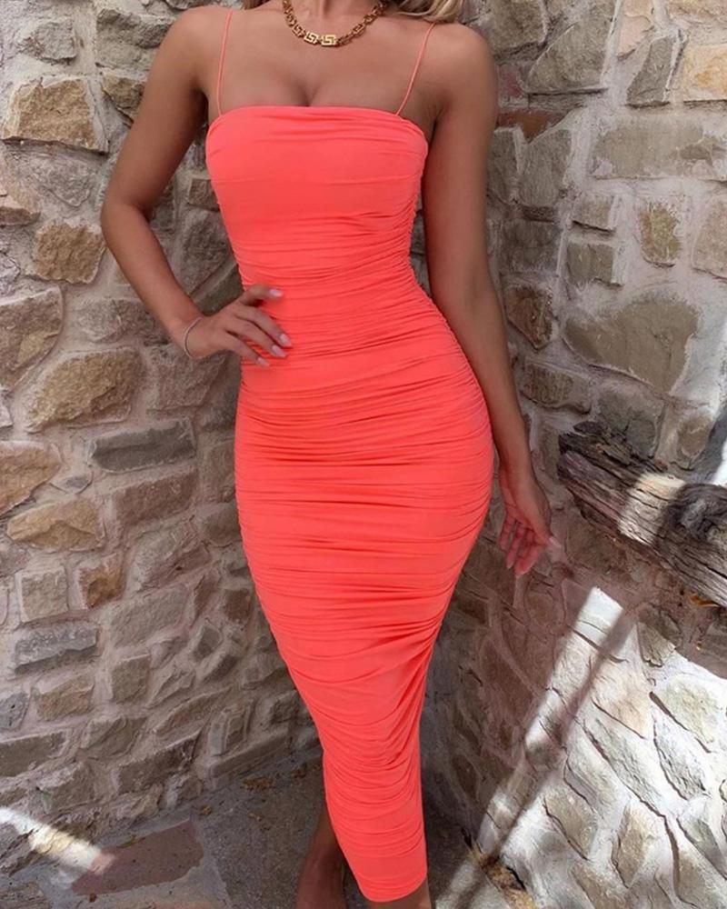 

Ruched Spaghetti Strap Party Dress, Orange