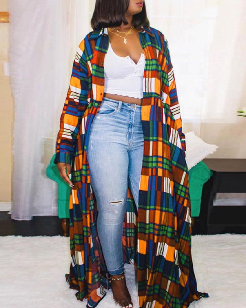

Plus Size Plaid Colorblock Button Design Shirt Dress, Orange
