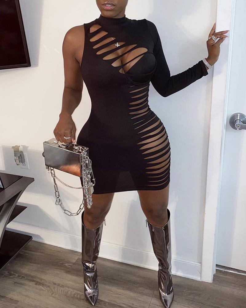 

Ladder Cutout One Shoulder Bodycon Dress, Black