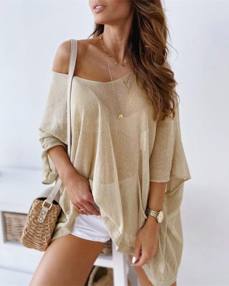 

Solid Loose Half Sleeve Casual Top, Apricot