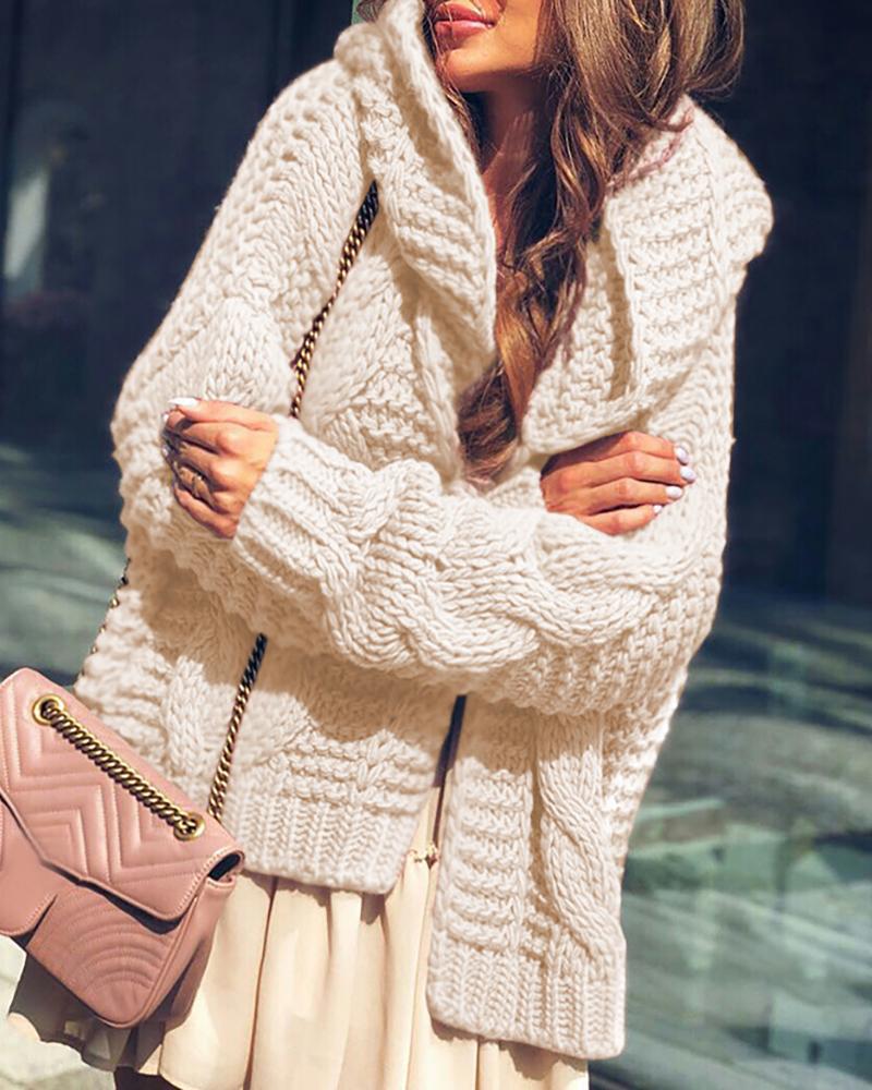 

Knit Braided Long Sleeve Casual Cardigan, Beige