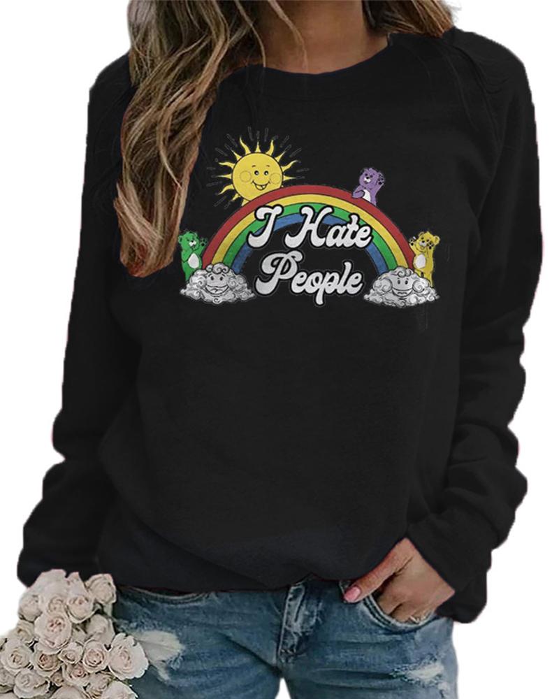 

Letter Rainbow Print Long Sleeve Sweatshirt, Black