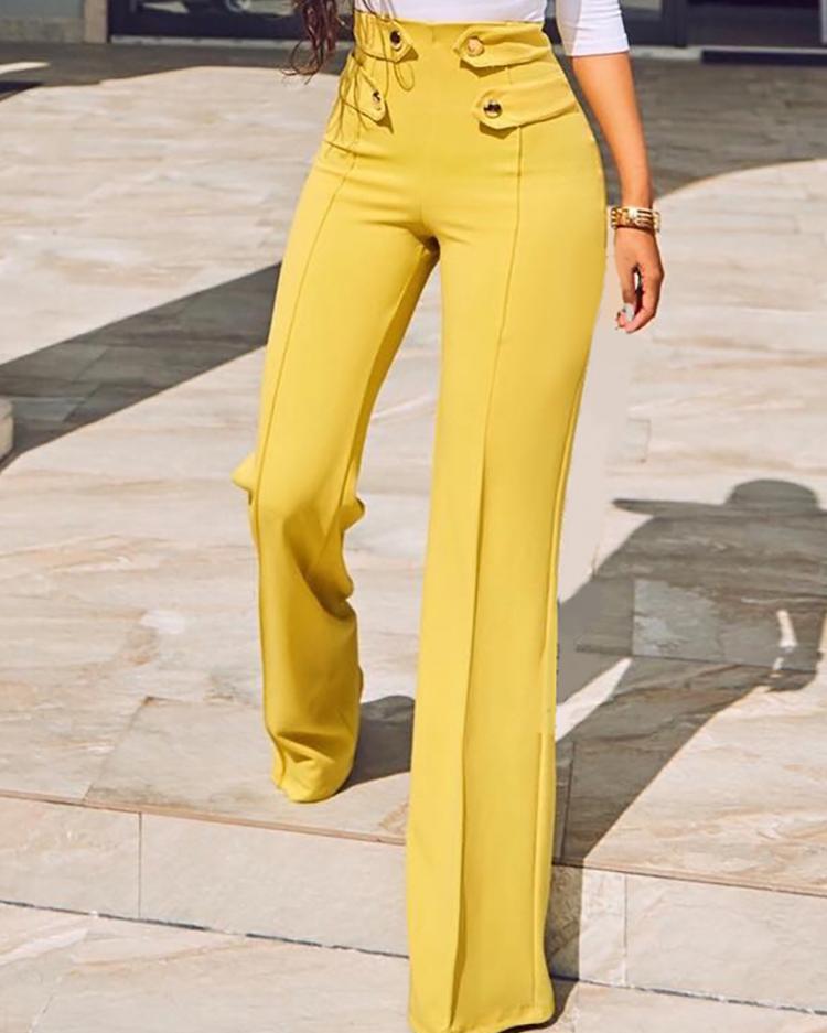 buttoned high waist wide leg pants
