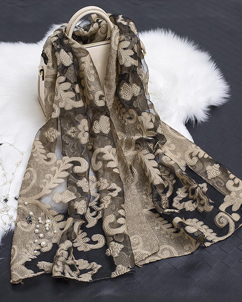 

Graphic Pattern Mesh Scarf, Champagne