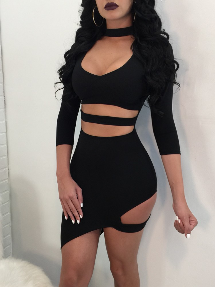Choker Cut Out Irregular Bodycon Dress 
