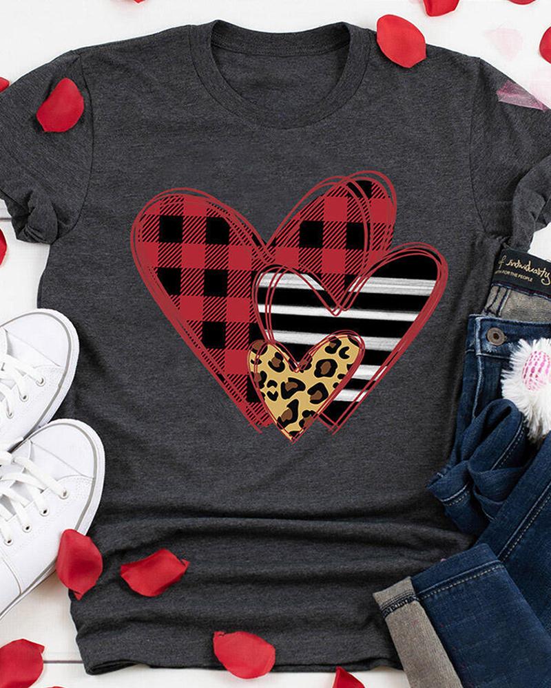 

Letter Heart Print Short Sleeve T-shirt, Style4