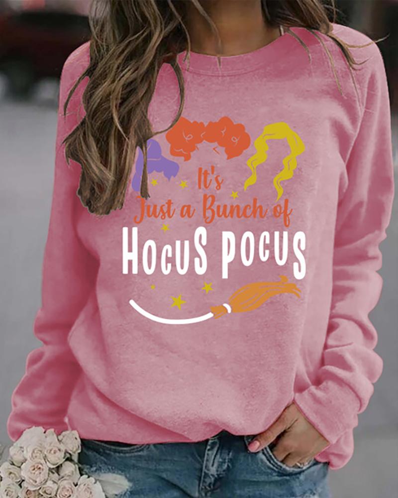 

Halloween Letter Print Casual Sweatshirt, Pink