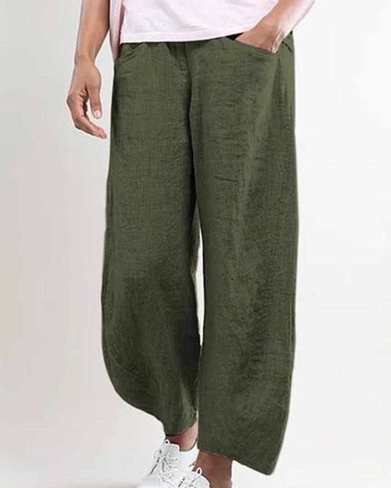 

Solid Pocket Loose Long Pants, Green