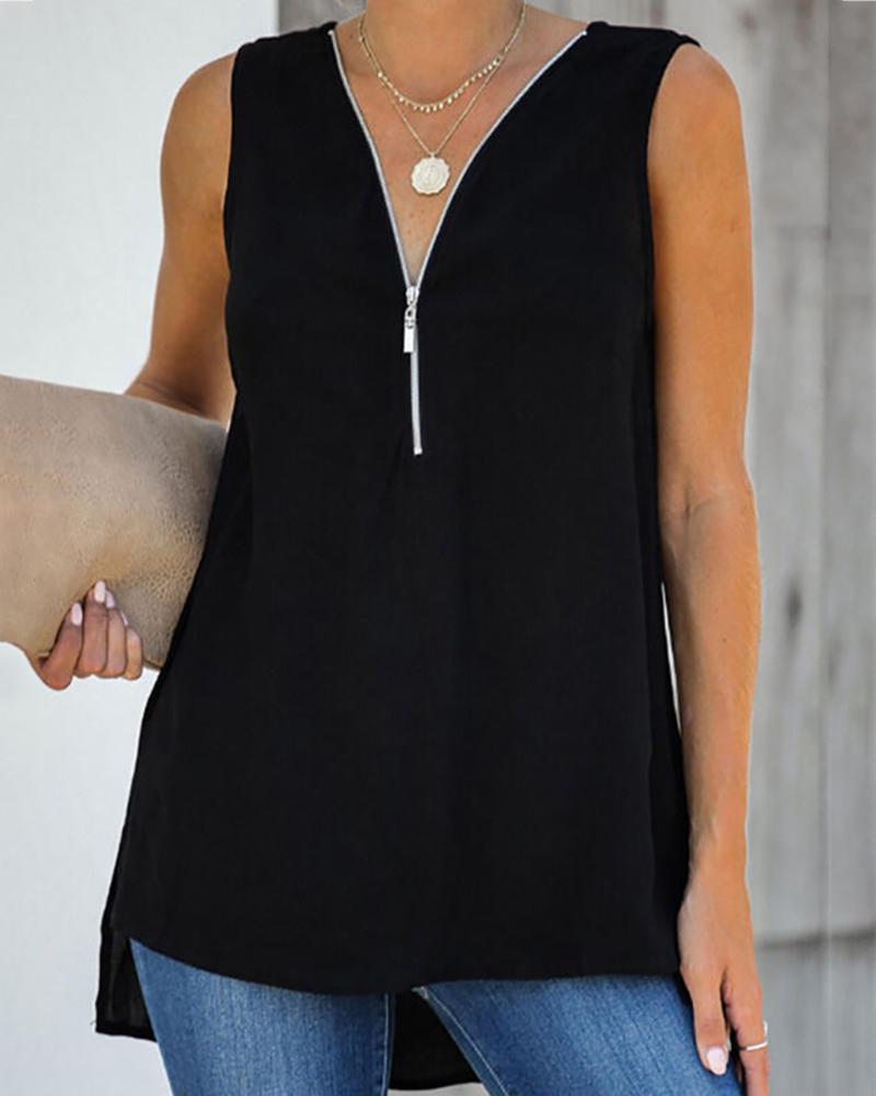 

Zipper Design Crisscross Cutout Back Tank Top, Black
