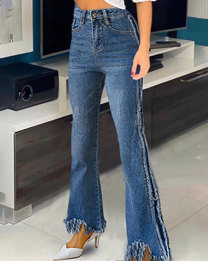 

Ripped Skinny Casual Flared Jeans, Dark blue
