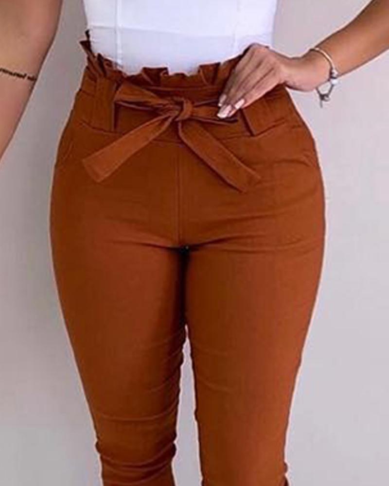 high waist frill hem casual pants