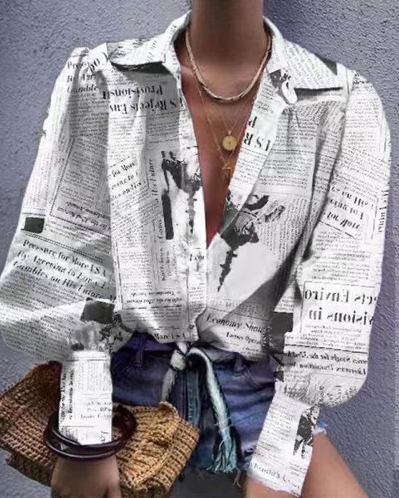 

Patchwork Print Long Sleeve Shirt, White