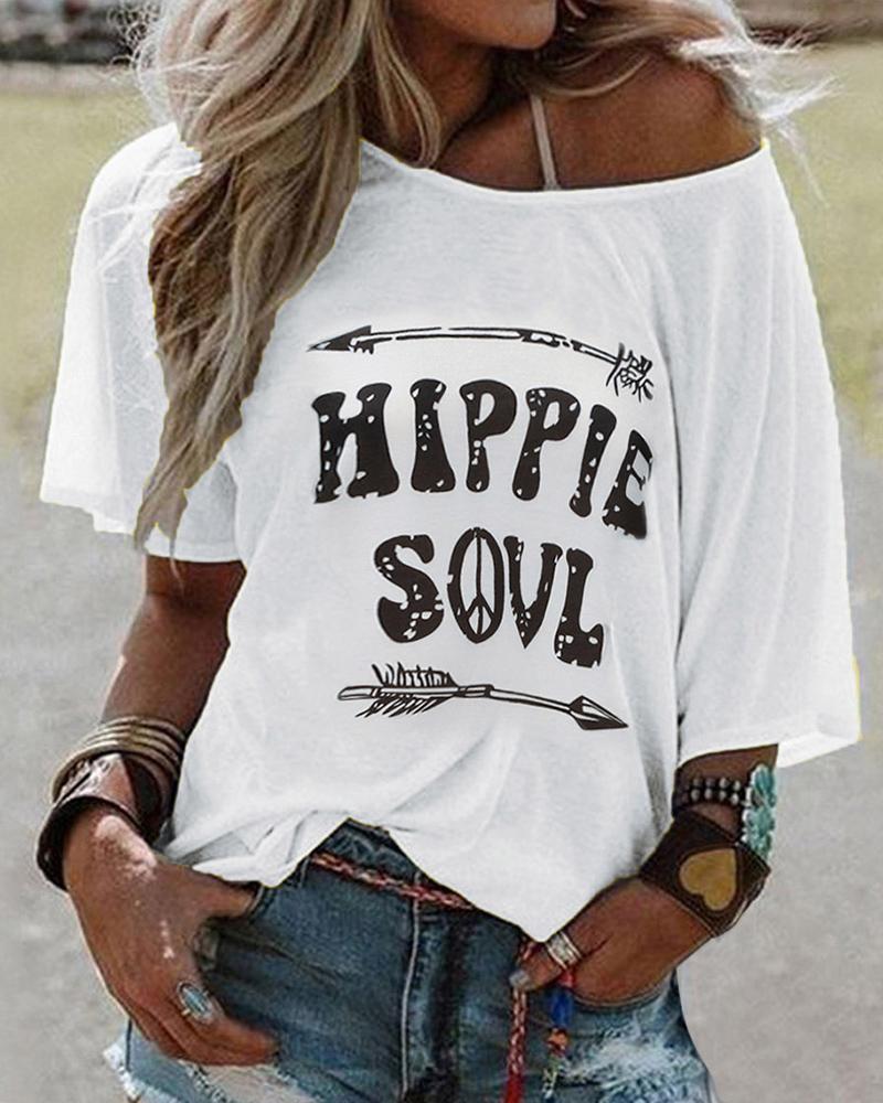 

Letter Print Short Sleeve Casual T-shirt, White