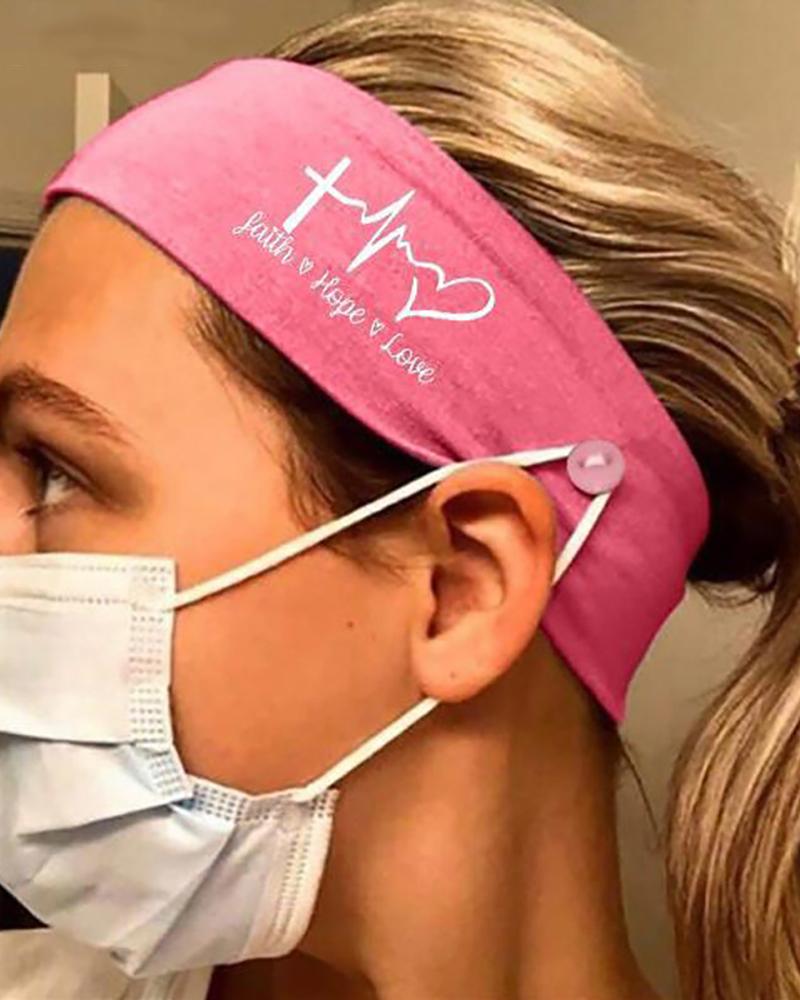 

Button Wide Headband Elastic Facemask Holder, Pink