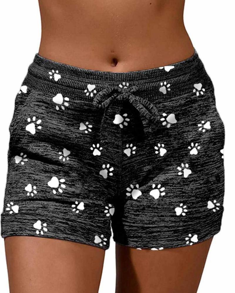 

Paw Print Drawstring Short Pants, Black