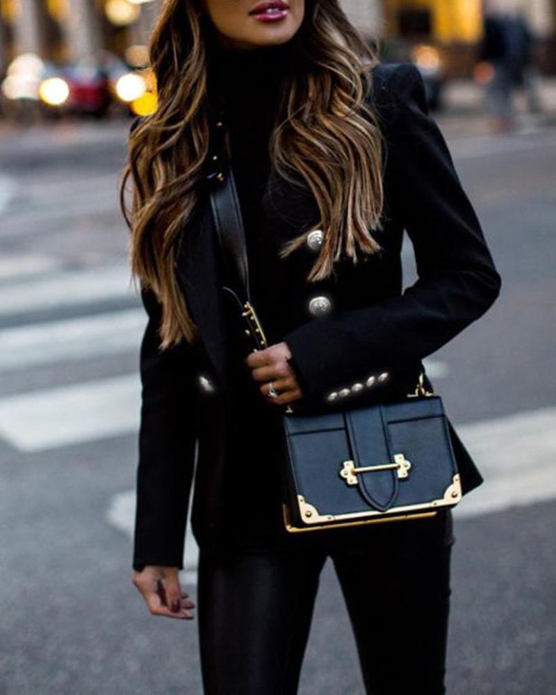 

Plain Double Breasted Blazer Coat, Black