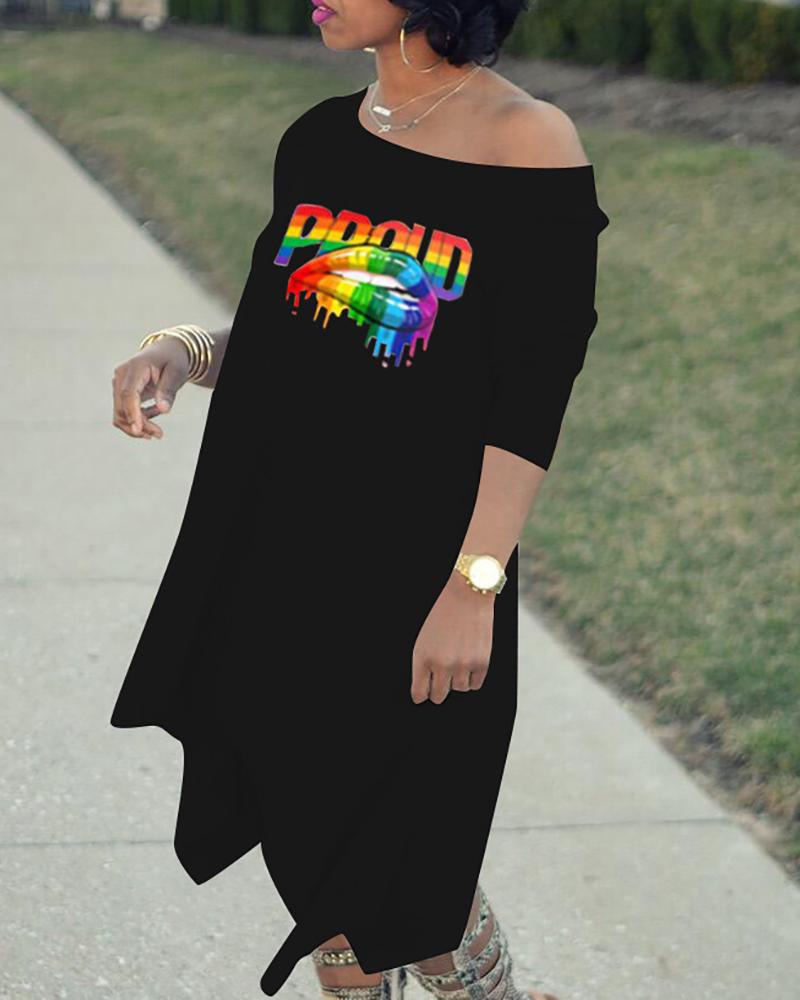 

One Shoulder Long Sleeve Dress, Black