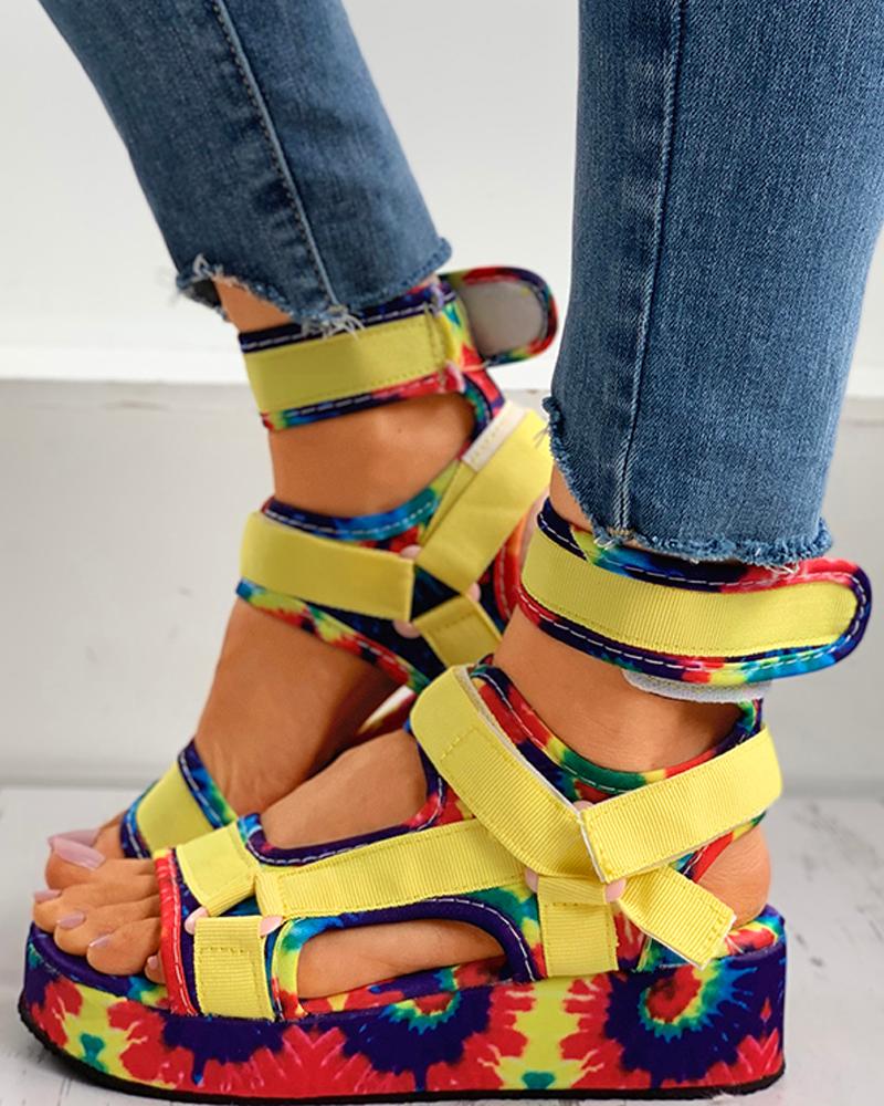 

Tie Dye Print Velcro Muffin Sandals, Yellow