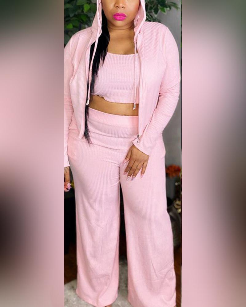

Solid Tube With Long Sleeve Coats And Pants Suit Sets, Pink