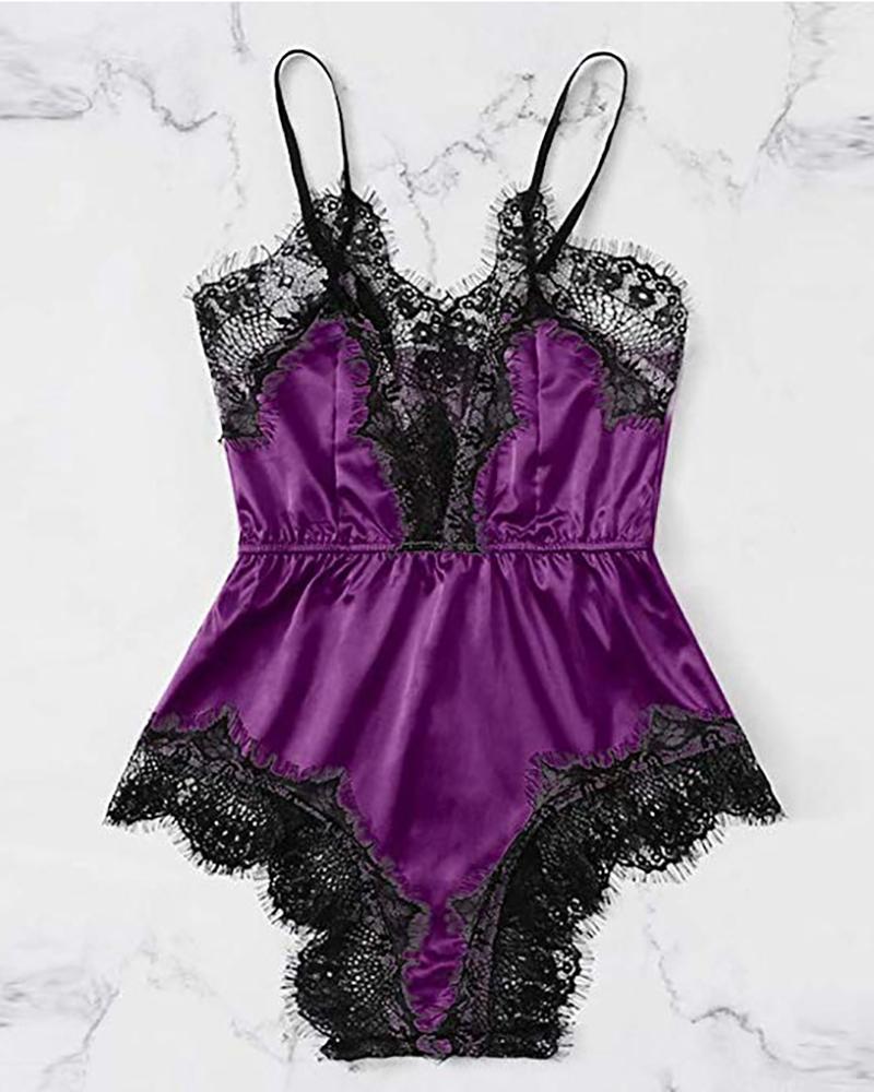 

Spaghetti Strap Lace Trim Sleepwear, Purple