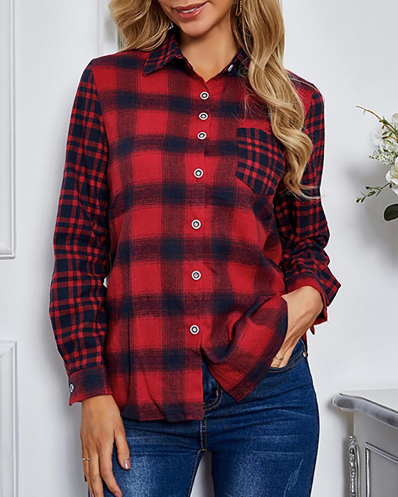 

Plaid Print Long Sleeve Casual Shirt, Red