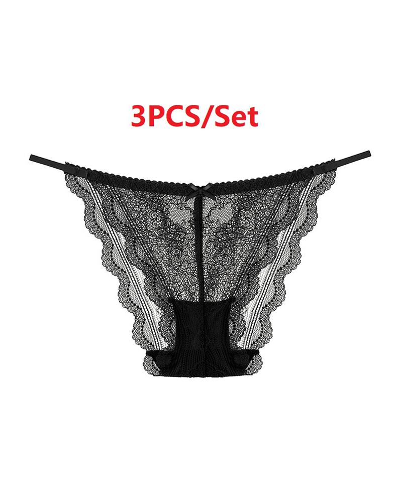 

3PCS/Set Crochet Lace Thong Panty, Black