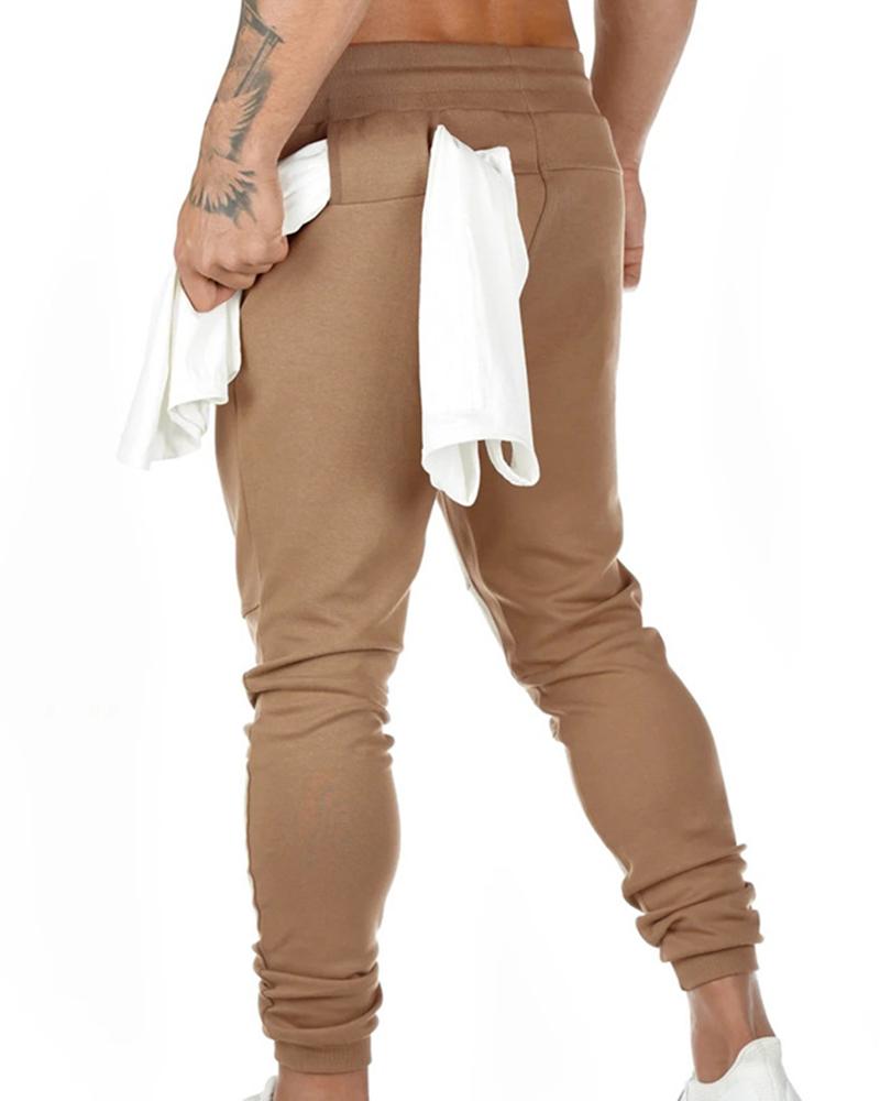 

Solid Skinny Drawstring Cargo Pants, Khaki