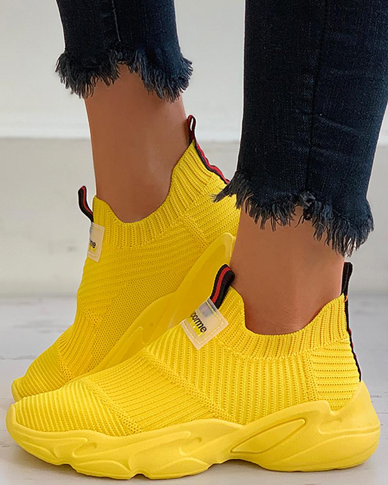 

Letter Pattern Knit Casual Sneaker, Yellow