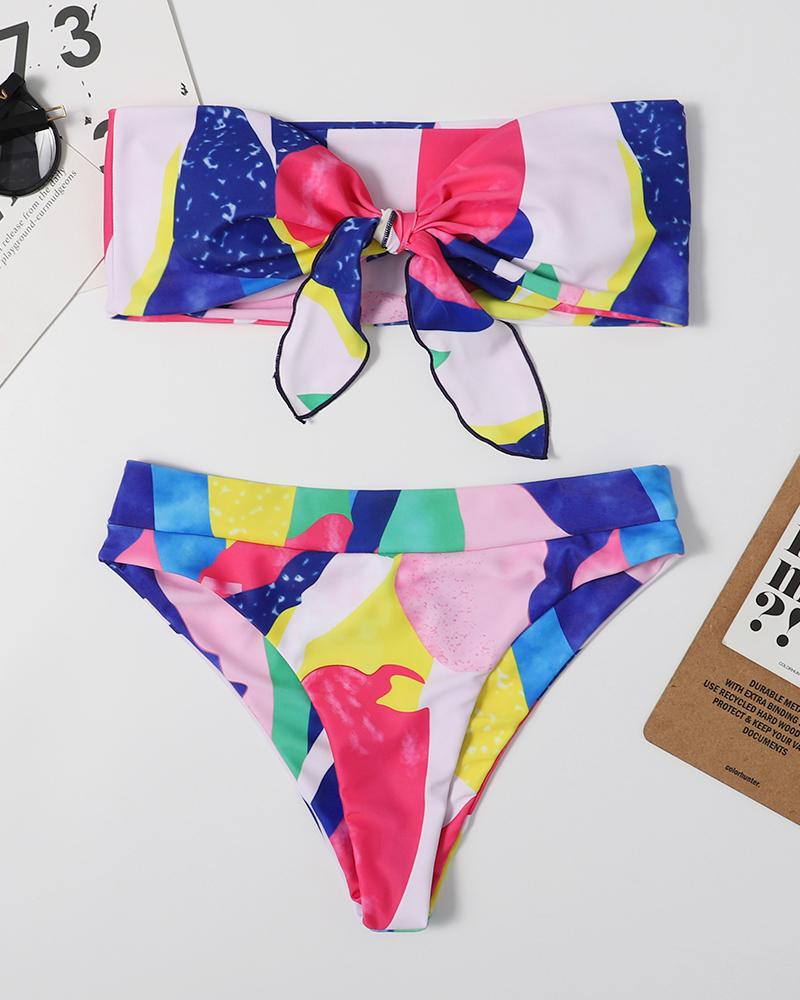 

Colorblock Bowknot Design Bikini Set, Style2