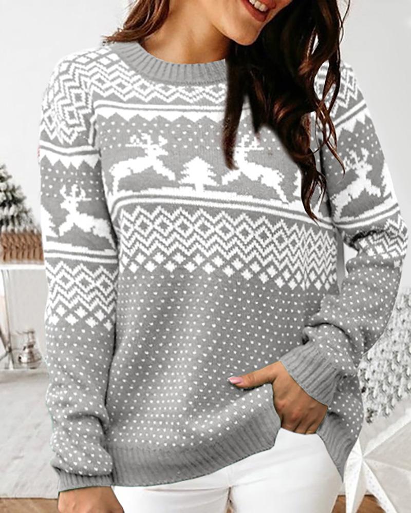 

Christmas Mixed Print Knit Ugly Sweater, Gray