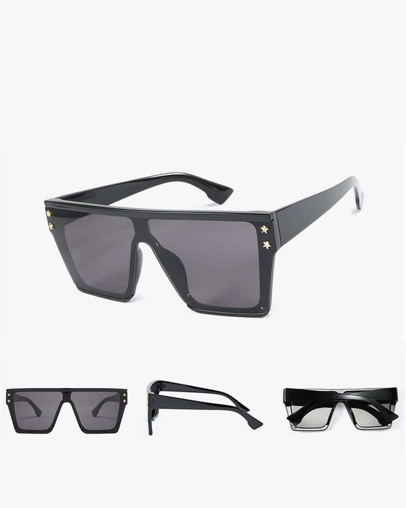 

Star Pattern Big Square Frame Sunglasses, Black